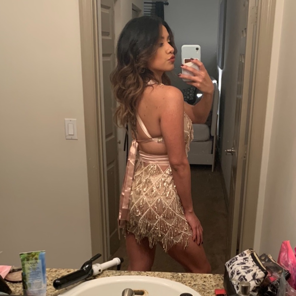 Gold Sequined Cocktail Dress - Picture 3 of 4